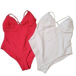 Womens‎ H&M Red & White Ribbed One-Piece Swimsuits Lot Size Sexy Summer Tropical